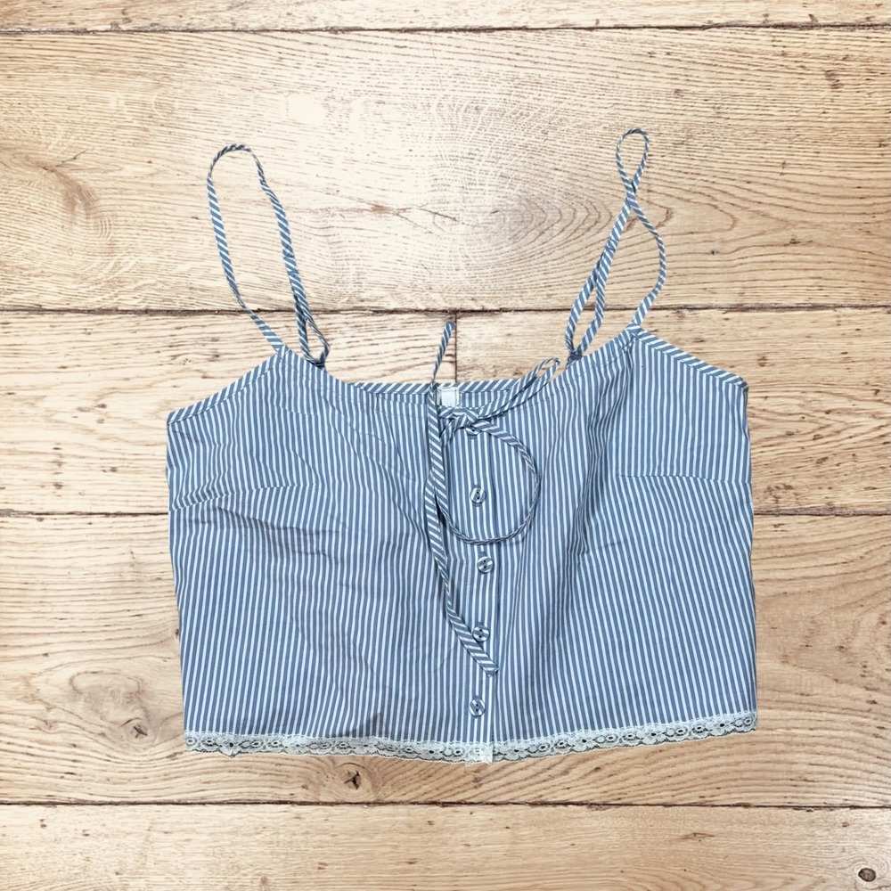 NWT SKIMS Cotton Poplin Sleep Tank Cadet Stripe Blue White Cami TP-CAM-10073W S